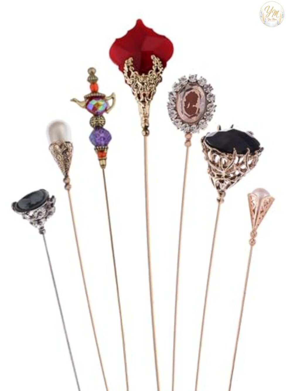 Vintage Bendable Hat Pin Brooch Set Faux Pearl Rhinestone Jewelry